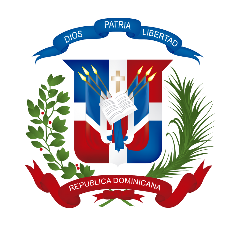 Escudo Nacional dominicano, con la Biblia abierta en el centro